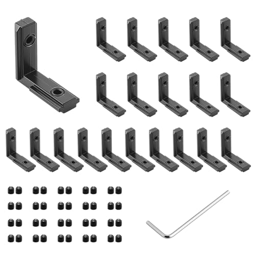 JiGiU 20PCS 2020 Aluminum Extrusion Connectors L-Shape Aluminium Profile Hardware Brackets T Slot L-Shape 90 Degree Interior Corner Connector 6mm with Screws for EU 20 Series Extruded Aluminum Profile