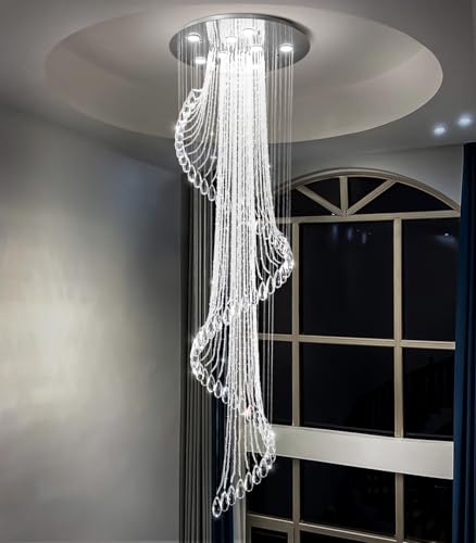 D24'' x H78'' Modern Crystal Chandelier for Foyer Glam Chandelier High Ceiling Chandeliers Large Raindrop Pendant Lights LED Dimmable Light Fixtures for Staircaes Living Room Entryway