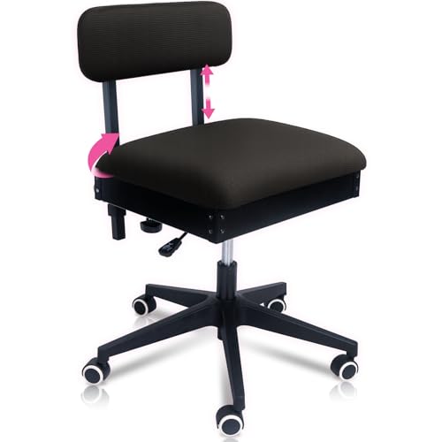 Pink Power Sewing Chair with Wheels and Adjustable Back...