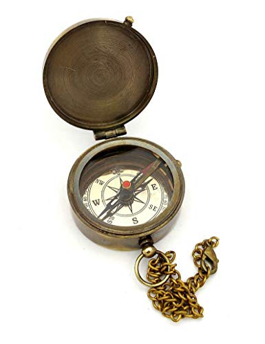 Brújula de bronce vintage con mensaje grabado personalizado, diseño náutico con cadena y estuche de cuero antiguo miniatura 7