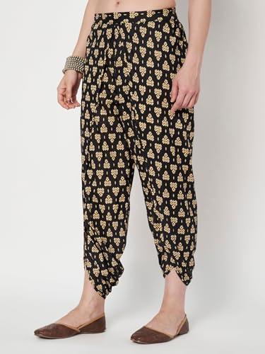 Image of 9rasa Women's Cotton Solid Harem Dhoti Pants for Casual FusionWear Workwear