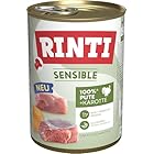 RINTI - Sensible | Nassfutter für Sensible, ausgewachsene Hunde mit natürlichen Fleischstücken. Getreidefreies Alleinfutter in der Dose ohne künstliche Zusätze | 12x400g Pute + Karotte