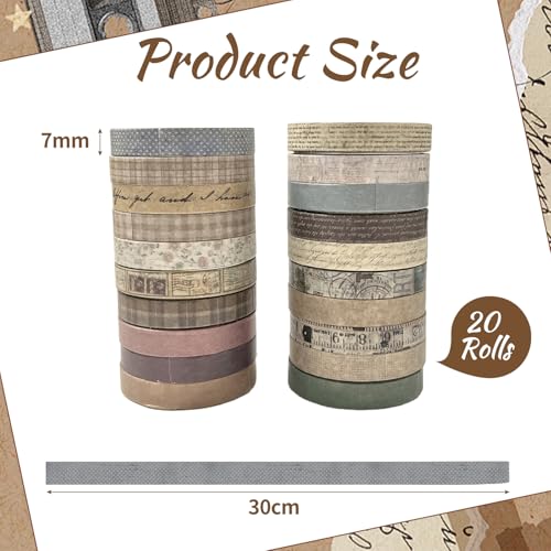 20 Rollen Washi-Tape | Scrapbook-Tape | Washi-Tape für Scrapbooking | Dekoratives Klebeband | Scrapbook-Zubehör | Scrapbooking-Zubehör | Farbiges Masking Tape zum Verpacken von Tagebüchern (Vintage)