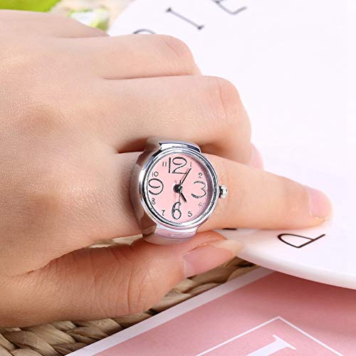 Qudinip Reloj de Anillo, Reloj de Dedo Analógico de Cuarzo Unisex con Correa de Acero Inoxidable, Diseño Elegante para Regalo de Fiesta de Citas Informales (Rosa)
