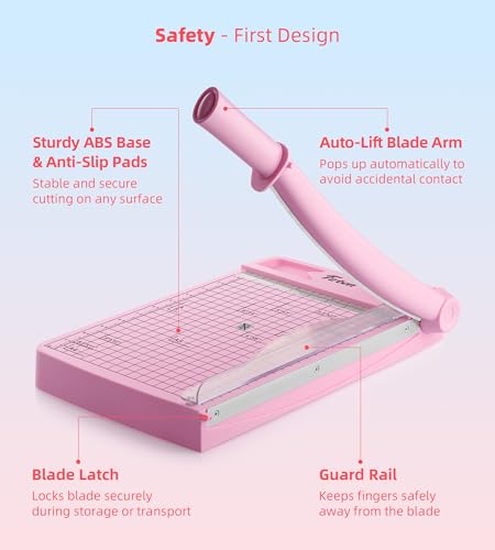 Firbon 12" Guillotine Paper Cutter, Heavy Duty 12-Sheet Capacity Trimmer for Cardstock, Photos, Scrapbooking, Office, Classroom, Studio (Pink) - Image 5