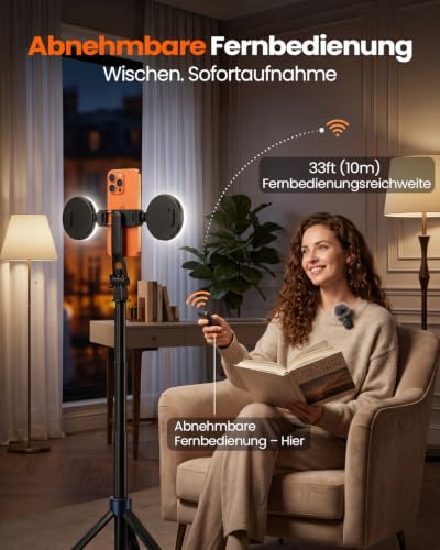 HandyStativVloggingKitmitFernbedienung&Licht&Mikrofon,SelfieStick – Ansicht 4
