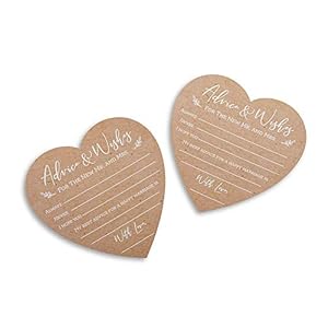 Kate Aspen Wedding Advice And Wishes For The Mr And Mrs Heart Shaped Cards Set of 50 Rustic Kraft Paper