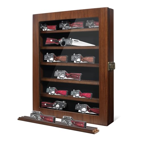Pocket Knife Display Case for Wall, Knife Cabinet with HD Tempered Glass