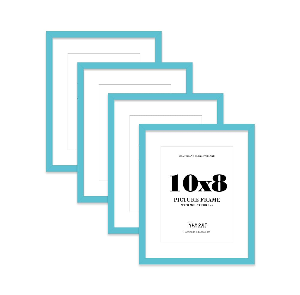 Turquoise Picture Frame 10x8 With 8x6 Mount for Photos - Wall & Table Display, Landscape or Portrait, 4 Pack