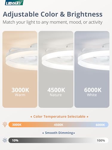 Image of LEDIARY Ceiling Fans with Lights, 20 inch Low Profile Flush Mount Ceiling Fan, Dimmable LED, APP & Remote Control, Quiet Reversible DC Motor, 6 Speeds, Fandelier for Bedroom, White