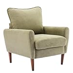 OLIXIS Comfy Accent Chair for Living Room Bedroom and Waiting Room, Upholstered Mid-Century Reading Chair with Pillow and Solid Wood Legs, Wide Singe Modern Lounge Sofa (Green)