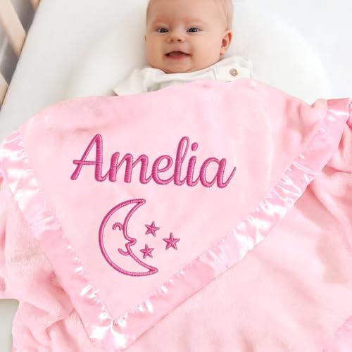 Personalized Baby Blanket with Embroidered Name,Custom Baby Receiving Blankets Soft