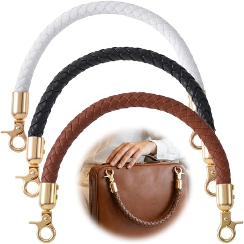 3 Pcs Longchamp Bag Strap, Bag Straps for Sling Bag, PU Leather Braided Handles with Lobster Clasps for Vintage Bag Restoration and Customization, Replacement Purse Straps for DIY Craft Projects