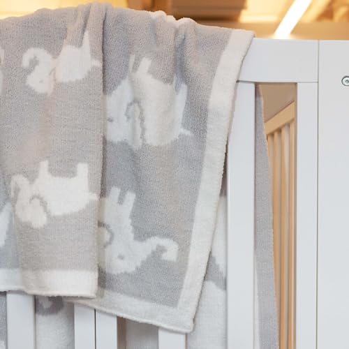 Image of Chenille Baby Blanket - Soft Plush Toddler Blanket, Grey Elephants (30 inch x 40 inch)