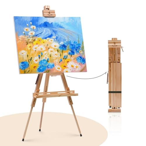 Foldable Easel for Painting: Adjustable Solid Pine Wood Portable Easel for Adults - Drawing Easel Stand with Carrying Bag & Features a Spacious Removable Tray Holds Canvas up to 25'