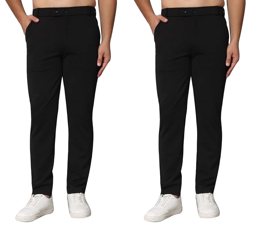 Image of Mehrang Men's Slim Fit Dress Pants, Formal Trousers with Side Pockets, (Pack of 2)