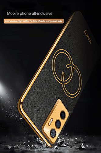Image of Vaku Luxos Skylar Back Cover Case for Vivo V23e 5G with Leather Pattern Design Gold Electroplated Soft TPU Cover| Shockproof Protective Case - Black
