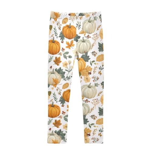 Girls Leggings Autumn Pumpkins Leaves Floral Kids Length Leggings Pants Toddler Athletic Soft Tights Trousers 4T