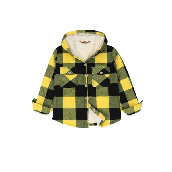 ZENTHACE Boys Sherpa Fleece Lined Flannel Plaid Button Down Shirt Jacket,Hooded Flannel Shirt with Hand Pockets