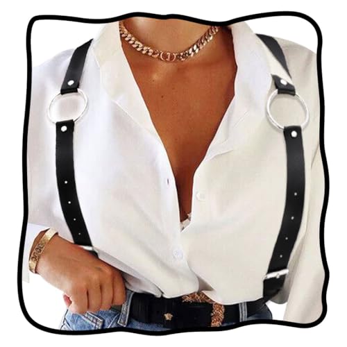 Nicute Punk Waist Belt Black Leather Wide Waist Chain Fashion Adjustable Rave Body Harness for Women