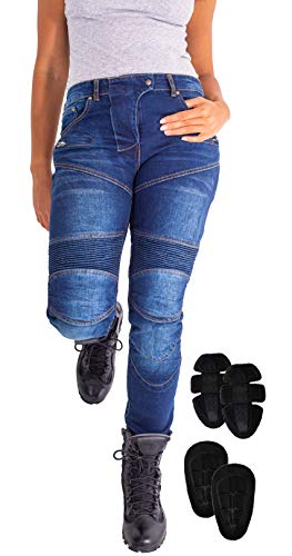 Fashio Womens Motorcycle Riding Armor Jeans Biker Motocross Motorbike Racing Hip Leg Protection Pants Blue W32-L29