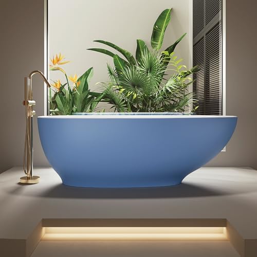 60" Edeyeu Freestanding Bathtub - Modern Artificial Stone Soaking...