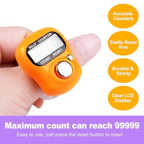 ZeriLion 10 Pack Mini Digital Finger Clicker Counter - Adjustable Ring Hand Tally Lap Counters for Knitting Crochet Classroom Pitch People Counting