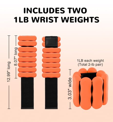 JORICY Wrist Weights,Adjustable Ankle Weights for Women Men Kids Pilates Arm & Leg Weights Set of 2(1LB Each Weight), Silicone Hand Weights Weighted Bracelet for Walking Swimming Yoga Dance Orange