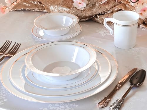 Platos desechables 12'' pack 120 unidades Blanco con borde oro rosa miniatura 3