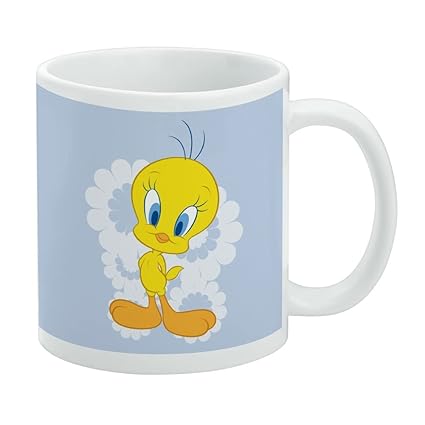 Floral Tweety Ceramic Coffee Mug, Novelty Gift Mugs for Coffee, Tea and Hot Drinks, 11oz, White