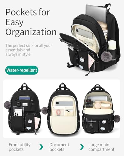 Image of Large School Backpack for Teen Girls, Big Student Laptop Backpack Aesthetic Bookbags for College Women Elementary Middle High School Travel Mochilas Escolares, Black