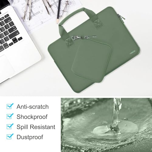 Image of Hseok Laptop Sleeve 13.3-14 inch Case with Small Pouch, Neoprene Computer Bag Compatible with MacBook Pro 14 inch M4 /M3 /M2 /M1 2025-2021, Mac Air /Pro 13.3 inch and Most 13-14 inch Notebooks,Matcha Green