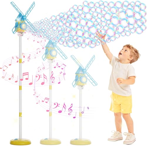 MiBex - Windmill Bubble Machine, 20000+ Music Bubble Blowing for Kids, Battery Operated,Adjustable Height 51 Inches,Large 130ml Capacity, for Backyard,Weddings,Birthday Parties, Outdoor Activities