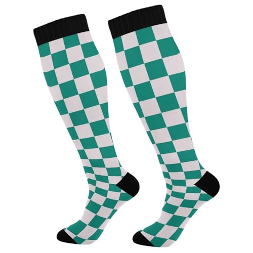 Dussdil Retro White Tartan Green Plaid Compression Socks for Women Men Christmas Circulation Long Knee Socks for Winter Warm Stockings Socks