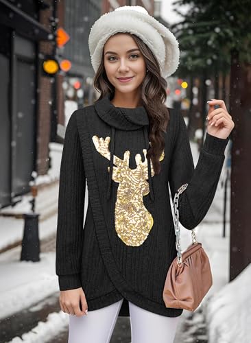 Image of Bulotus Tunic Sweaters for Women 2025 Turtleneck Sweater Pullover Lightweight Warm Tunic Tops for Leggings Loose Fit
