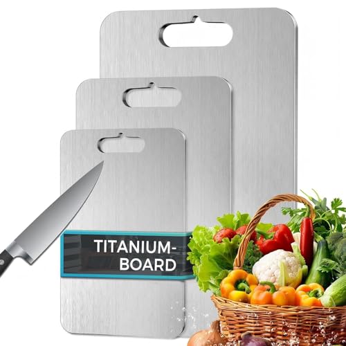 3 Stück Verdickt Titan Schneidebrett, S316 Edelstahl Titanium Cutting Board, Doppelseitiges Lebensmittel Grade Schneidebrett, Titanium Cutting Board für Fleisch, Obst (Verdickt)