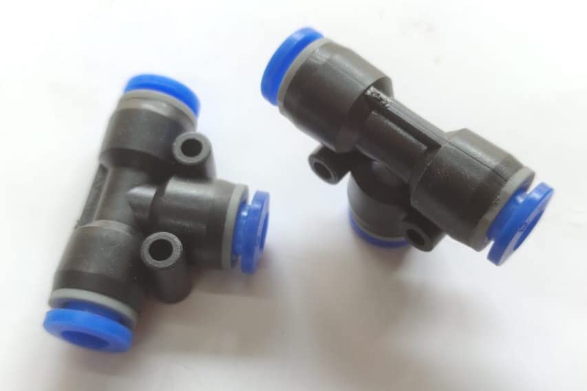 Air Pneumatic 6 X 6 X 6 MM T Connector Plastic Pipe Quick Fittings Air Line Straight Push in Joint Pneumatic Connector Quick Fittings blue & black (2PC)