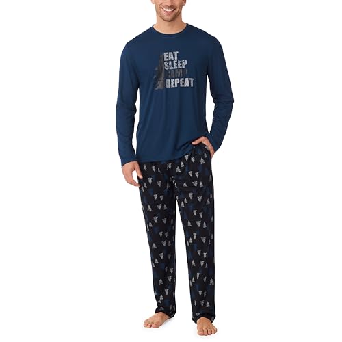 Cuddl Duds Sleepwear for Men Long Sleeve Graphic Print Shirt and Lightweight Classic Pant Pajama Set
