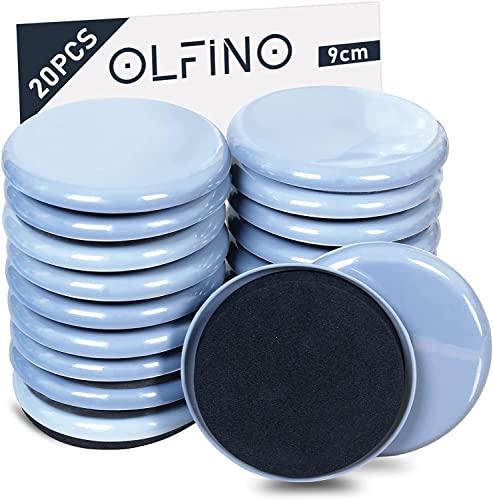 20 Piece Pack Furniture Sliders for Carpet, Rugs, Hard Surfaces, 9cm Reusable Furniture Movers to Protect Carpet and Hardwood Floor, Heavy Duty Furniture Gliders for Hard Floor