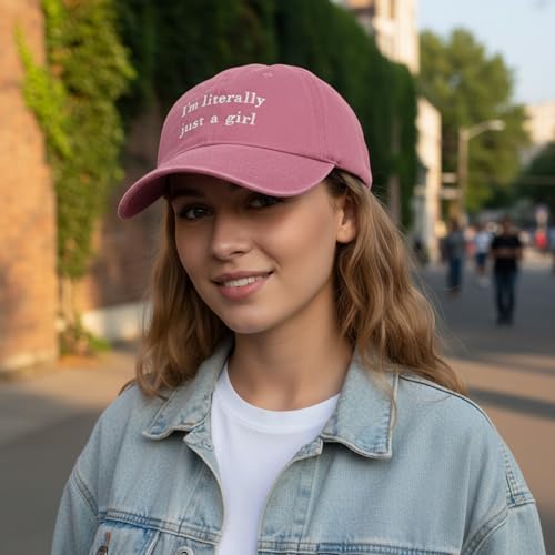 SoGoNati Funny Vintage Baseball Cap, Adjustable Cotton Embroidered Hat for Men Women, Retro Humor Gift Trucker Caps, Pink - I'm Literally Just a Girl