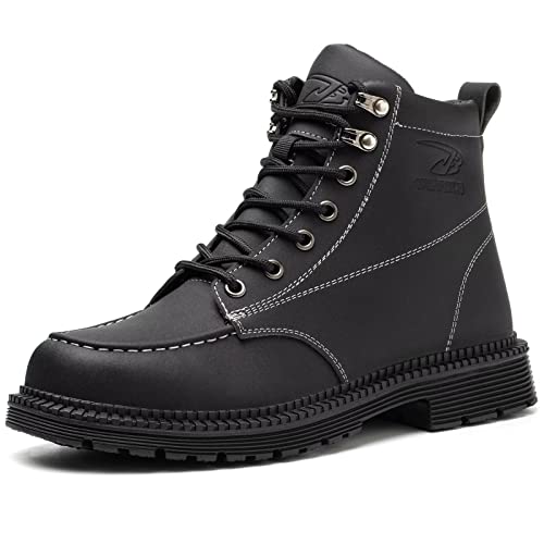 Tanleewa Leather Steel Toe Shoes for Men Waterproof Work Boots Lightweight Anti-Slip Construction Shoes Fashion Hiking Boots