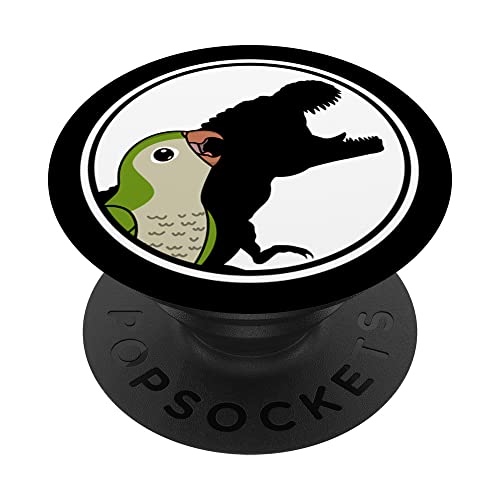 Parrot & T Rex Shadow I Green Monk Parakeet Quaker PopSockets Swappable PopGrip, Black