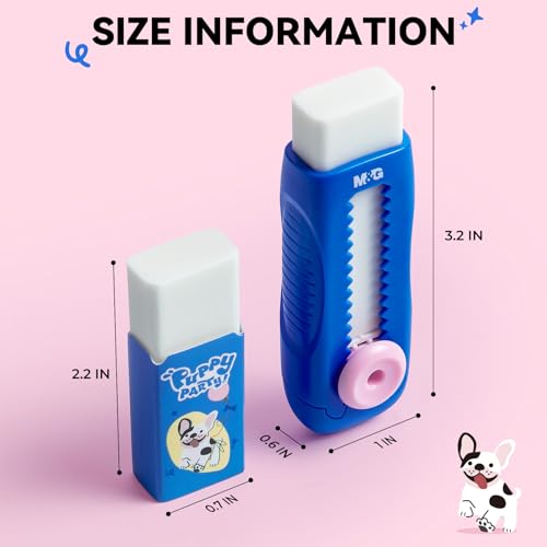 Image of M&G 1+1 Pack Blue Sliding Retractable Cute Eraser Set, Refillable Soft Large Rubber Eraser with Sleeve for Kids Students School Office Supplies