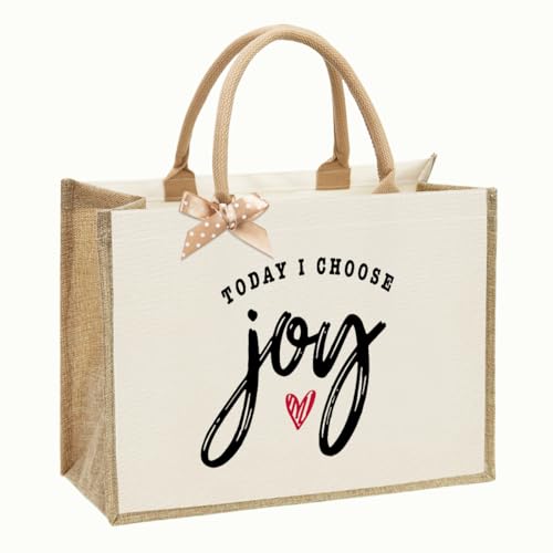 NBIAN TODAY I CHOOSE JOY Inspirational Canvas Tote Bag - Reusable Christmas Birthday Gift Grocery Shopping Bag with Inner Pocket for Women & Girls