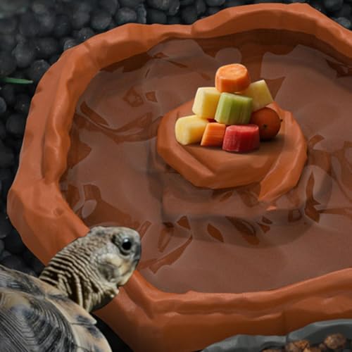 Schildkröten-Wasserschale, Reptilien-Badebecken, 19 x 18,3 x 3,3 cm, rutschfester Futterspender für Schildkröten, Rampen-Design, Wassernapf für Aquarium, Tank, Terrarium, Gecko, Schlange, Ba-7