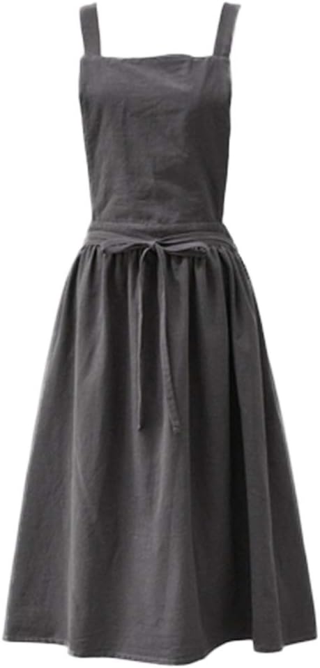 Women Girls Vintage Apron Gardening Works Cross Back Pinafore Dress