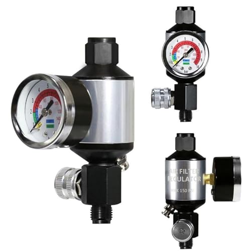 LE LEMATEC Air Compressor Regulator & Water Separator with Gauge, AI303-R1 Dryer for Clean Compressed Air, 150 PSI, 1/4" NPT, Push Button Drain - Removes Oil & Debris