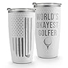 Macorner Golf Gifts For Golf Lover – Golf Sport World’s Okayest Golf Dimple Tumbler 20oz – Golf Accessories Gifts For Golfer Men, Women, Dad, Mom, Husband, Wife, Grandpa, Him, Her, Uncle, Brother