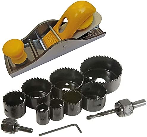 7inch Randa Block Plane Carpenter Plane Cast Iron base Steel Casting Hand Plane With 11 Pcs Hole Saw Drill Bits Multi-size Woodworking tool kit (Pack of 2) Cast Iron Steel Hand Plane (17.5 cm)