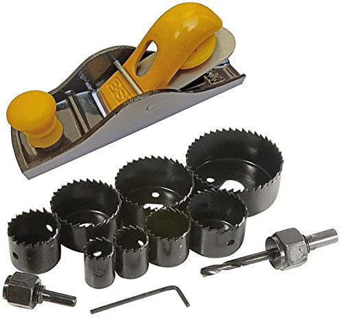 Dumdaar 7inch Randa Block Plane Carpenter Plane Cast Iron base Steel Casting Hand Plane With 11 Pcs Hole Saw Drill Bits Multi-size Woodworking tool kit (Pack of 2) Cast Iron Steel Hand Plane (17.5 cm)